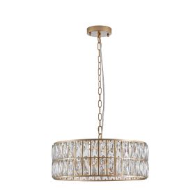 18" Golden Modern Crystal Drum Chandelier, 6-Light Pendant Lighting Fixture with Metal Frame for Living Room, Dining Room