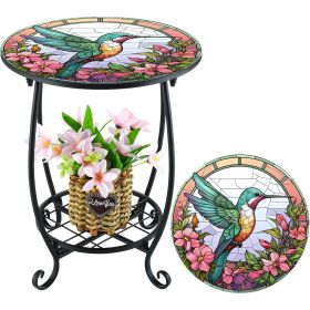 Hummingbird Pattern Small Side Table, Art Inspired Decorative Coffee End Table, Accent Furniture for Living Room, Bedroom