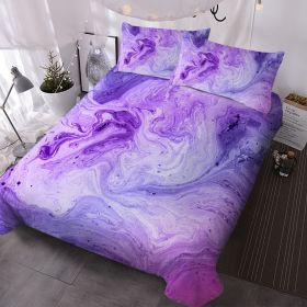 3 pcs Purple Marble Duvet Cover Set, Lavender Watercolor Swirl Bedding Set, Abstract Fluid Art Bedspread with Pillow Shams