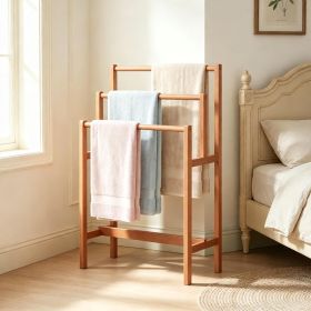 3-Tier Freestanding Wood Towel Rack with Teak Oil Finish Bathroom Storage Organizer Rack