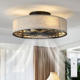 Caged Ceiling Fans with Lights Flush Mount,Low Profile Ceiling Fan with Remote,20 Inch Farmhouse White Ceiling Fan for Bedroom