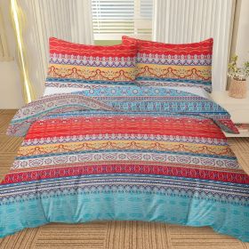 3pcs Boho Tribal Duvet Cover Set, Colorful Red & Turquoise Ethnic Print Bedding, Soft Microfiber for Adults