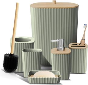 Bathroom Set - Sage Green Bathroom Accessories Set, 6PC Bathroom Accessory Set, Bathroom Sets with Toilet Brush, Trash Can & Soap Dispenser