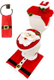 5 Pieces Christmas Theme Bathroom Decoration Set w/Toilet Seat Cover, Rugs, Tank Cover, Toilet Paper Box Cover and Santa Towel for Xmas Indoor Dé