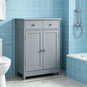 Freestanding Bathroom Floor Cabinet, Wooden Bathroom Cabinet with 2 Doors, 2 Drawers and Adjustable Shelf