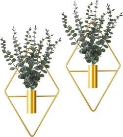 4 Pcs Hanging Planters with Artificial Eucalyptus Metal Hanging Vase Indoor Plants Holder Modern Geometric Boho Bathroom Wall Decor for Living Ro