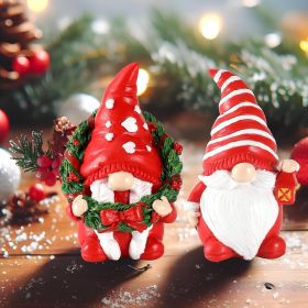 Set of 2 Resin Gnome Christmas Decorations - Christmas Table Decor 4.3'' Christmas Ornaments 2024 Gnome Figurines Festive Holiday Decor (Xmas Gno