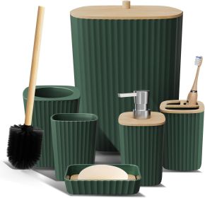Bathroom Set - Hunter Green Bathroom Accessories Set, 6PC Bathroom Accessory Set, Bathroom Sets with Toilet Brush, Trash Can & Soap Dispenser