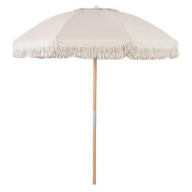 6ft Boho Patio Umbrella with Tassels, Beech Wood Pole & Fiberglass Ribs, Push-Button Tilt Outdoor Umbrella (Option: default title)