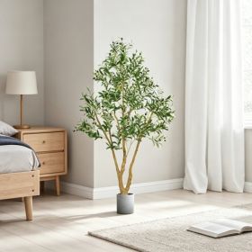 6FT Artificial Olive Tree, Natural Wood Trunk & Realistic Leaves, Faux Indoor Plant For Home, Office & Living Room Corner Decor (Option: 55953175)