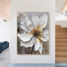Large Original Gold Flower Oil Painting On Canvas White Flower Wall Decor Gray Flower Canvas Art Luxury Modern Handmade Floral Wall Decor (Style: 01, size: 140x210cm)