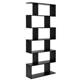 6 Tier S-Shaped Bookshelf Storage Display Bookcase Decor Z-Shelf (Color: BLACK)