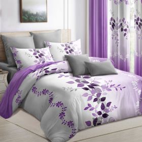 9-Piece Purple Vine Bedding & Curtain Set (Queen/King/Cal King) - Quilted Microfiber Bedspread + Sheer Curtains (Color: Purple Flower, size: TWIN)