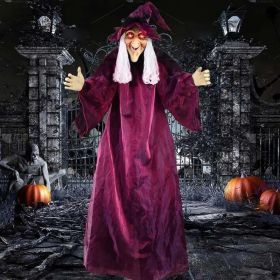 70in Hanging Witch Halloween Decor, Sound & Touch Activated Talking Witch with Glowing Red Eyes, Animated Indoor Outdoor Halloween Prop for Haunt (Option: Red)