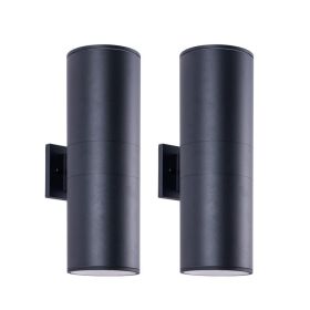 18in Modern Outdoor Porch Light Patio Light In 2 Lights With Aluminum Cylinder And Tempered Glass Cover Waterproof Wall Sconce 2 Pack  Matte Blac (Option: Default)